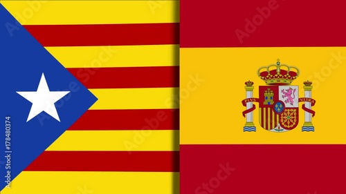 Mix of Two Realistic Waving Flags of The Catalonia And The Spain. The Catalan Independence Referendum - 4K Animation
 photo