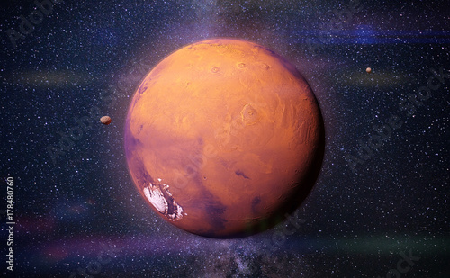 Fototapeta Naklejka Na Ścianę i Meble -  planet Mars with it moons Phobos and Deimos
