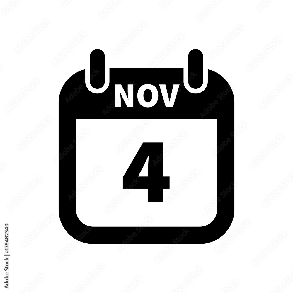 Simple black calendar icon with 4 november date isolated on white
