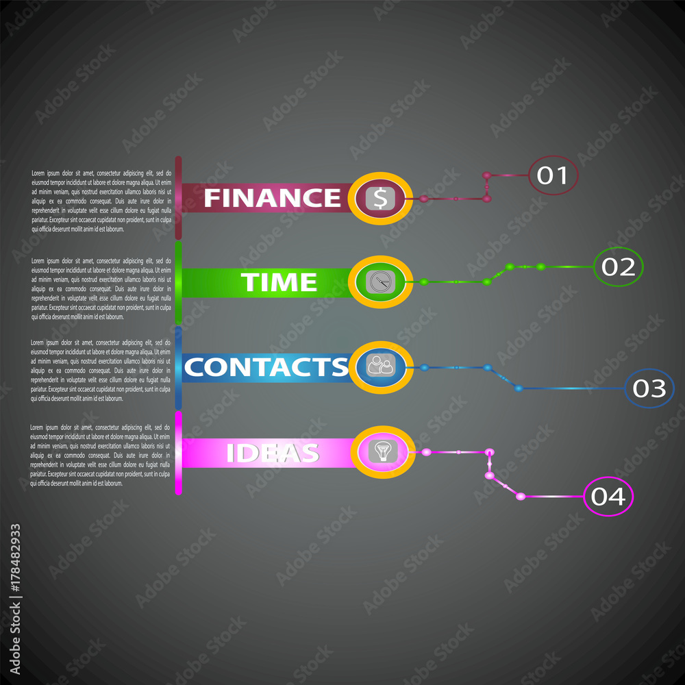 Obraz premium Infographic template. It can be used to organize the workflow, diagram, parameters of business ideas, banner, web design.