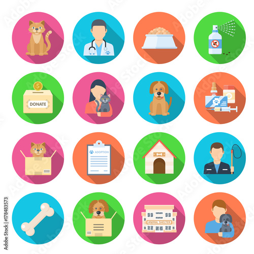 Animal shelter icon set