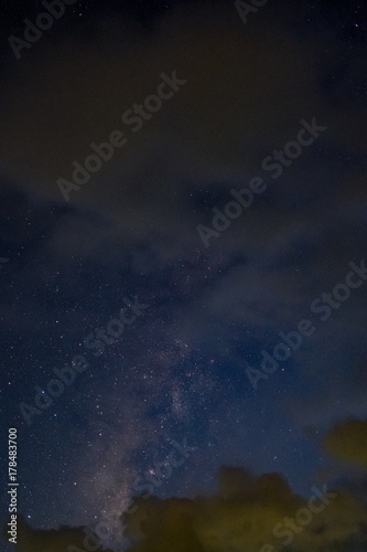 milky way galaxy  Long exposure photograph  with grain.