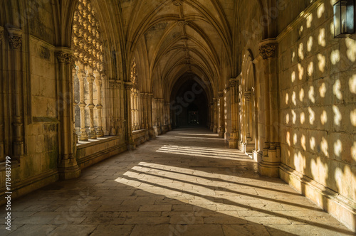 Inside the Cloister of catholic monastery of Batalha, Portugal.