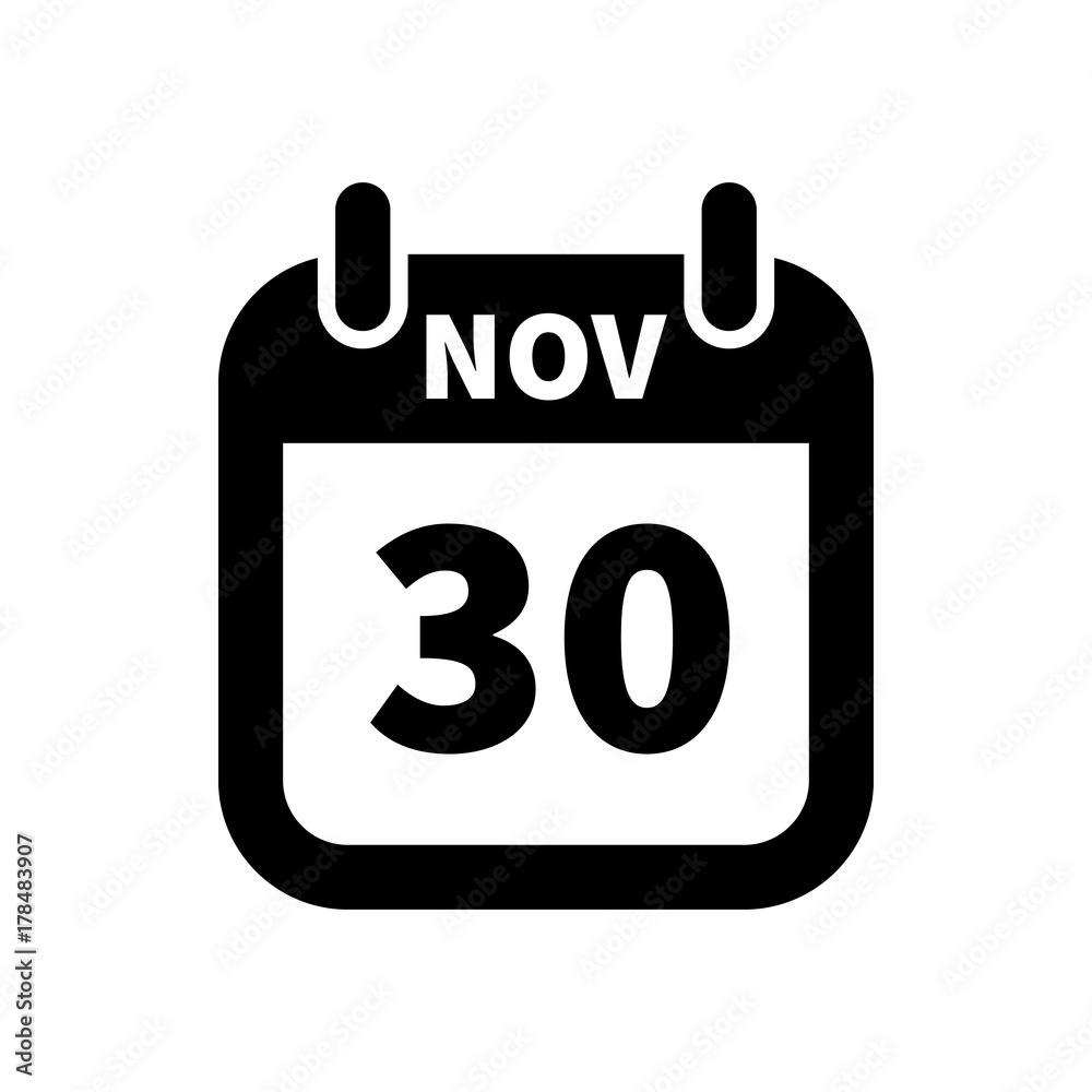 Simple black calendar icon with 30 november date isolated on white Simple black calendar icon with 30 november date isolated on white