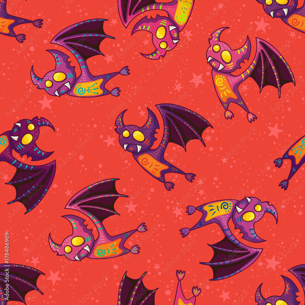 Cute hand drawn tribal bat pattern for Happy Halloween