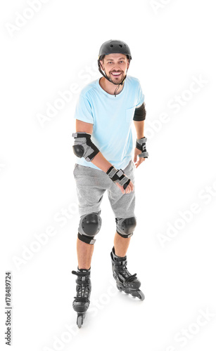 Handsome man on roller skat...