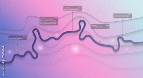 Road map infographics template. Winding road timeline illustration. Travel and Journey route creative banner. Vector EPS 10