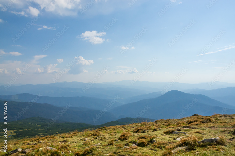 Alternating blue Carpathian mountains