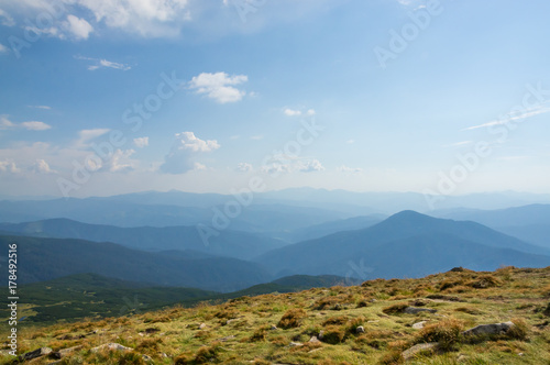 Alternating blue Carpathian mountains