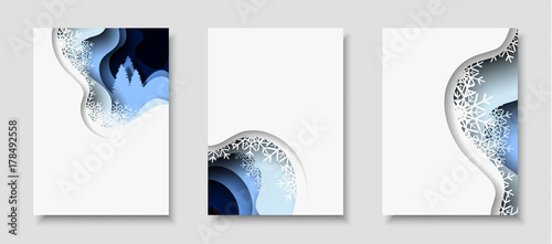 Vertical banners with 3D abstract background with paper cut shapes. Vector design layout photo