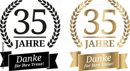 Grafik 35 Jahre in Gold und Schwarz mit Band Danke