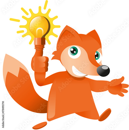 Grafik niedlicher Fuchs mit Glühbirne