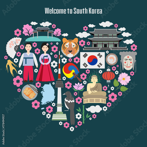 Colorful poster with symbols of South Korea.