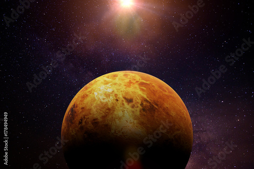 Fototapeta Naklejka Na Ścianę i Meble -  planet Venus lit by the Sun and the stars 