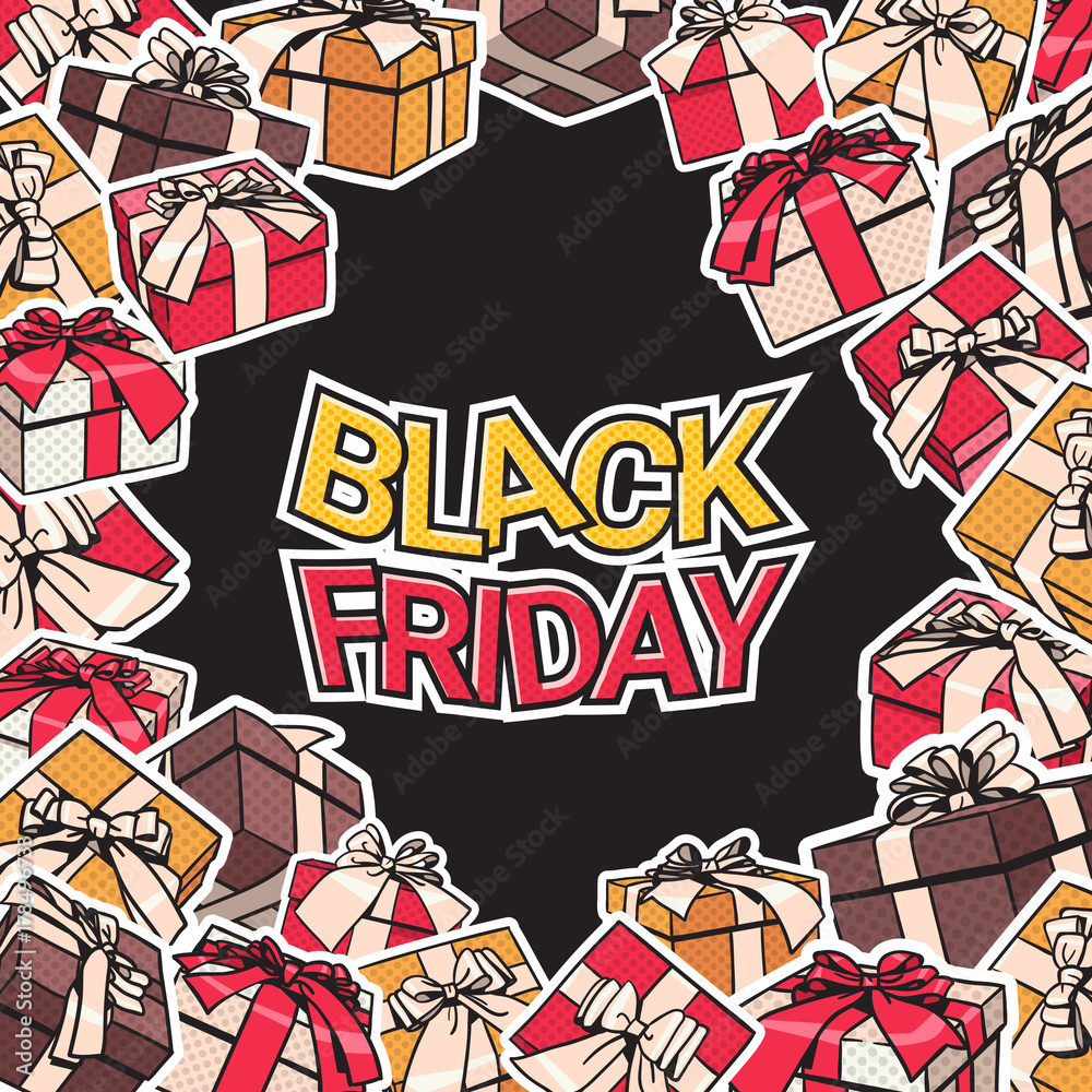 Black Friday Banner Design With Present And Gift Boxes Frame On Background Shopping Poster Concept Vector Illustration