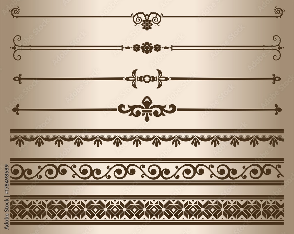 Fototapeta premium Elementy ozdobne. Elementy wystroju - ozdobne przekładki i ornamenty. Ilustracji wektorowych.