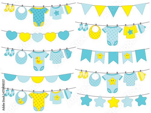Vector Baby Boy Clothes Hanging on Line
