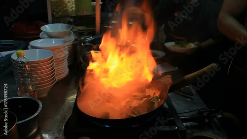 vegetable massive fire burned in street food bangkok thailand