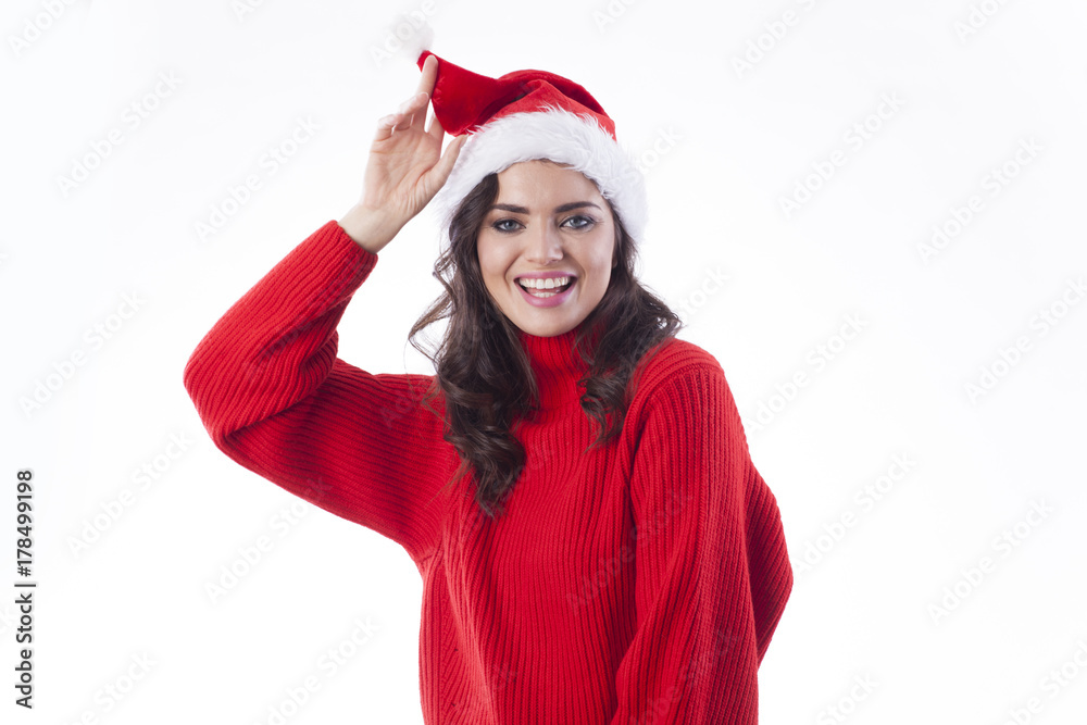 Beautiful woman in Santa's hat. Beautiful woman in Santa's hat.