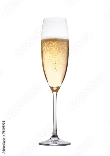 Champagne glass with bubbles isolated on white