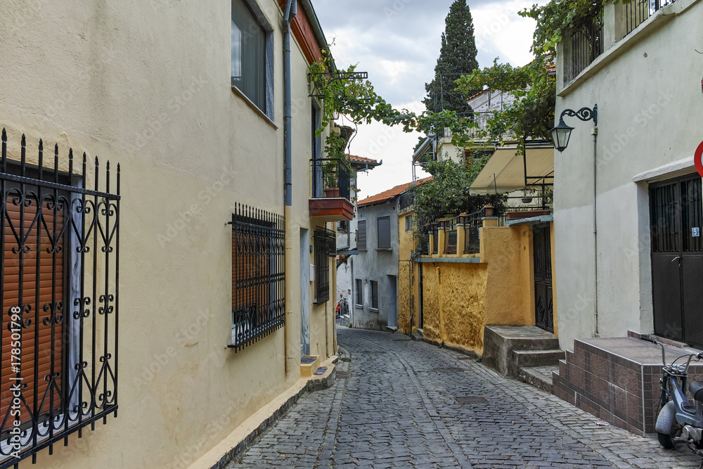 Typical street and old house in old town of Xanthi, East Macedonia and Thrace, Greece
