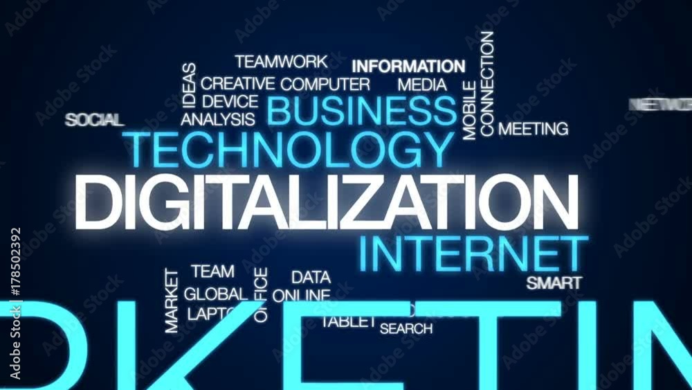 Digitalization animated word cloud, text design animation.