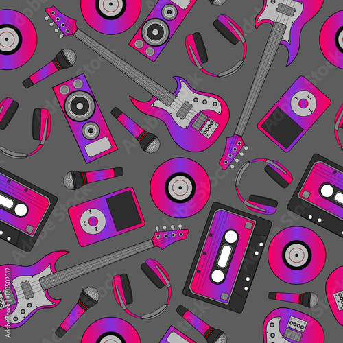 Seamless flutter pattern. Background of musical instruments