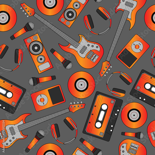 Seamless flutter pattern. Background of musical instruments