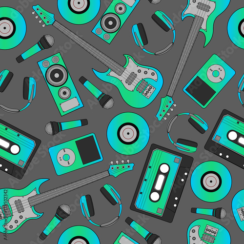 Seamless flutter pattern. Background of musical instruments