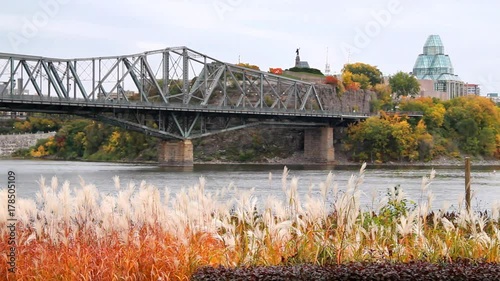 Ottawa National Gallery of Canada and Alexandra Bridge with fall colors in autumn. Trans Canada Trail goes under the bridge photo