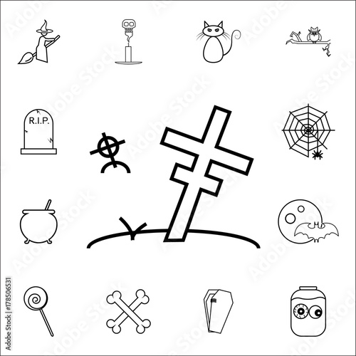 Grave icon   Christian Cross Halloween icon. Set of Halloween icons