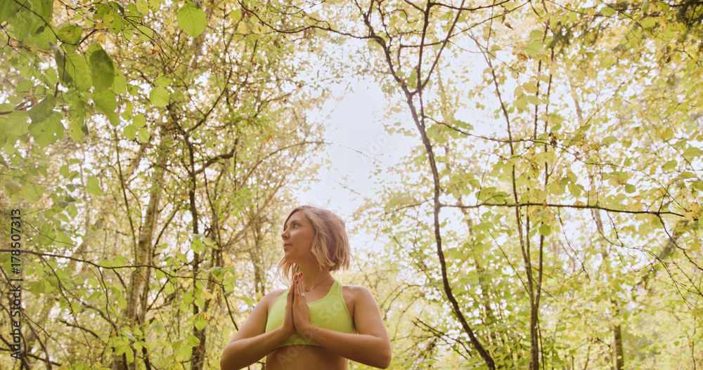 yoga Woman In woods Exercising Outdoors balance yoga Woman In woods Exercising Outdoors balance