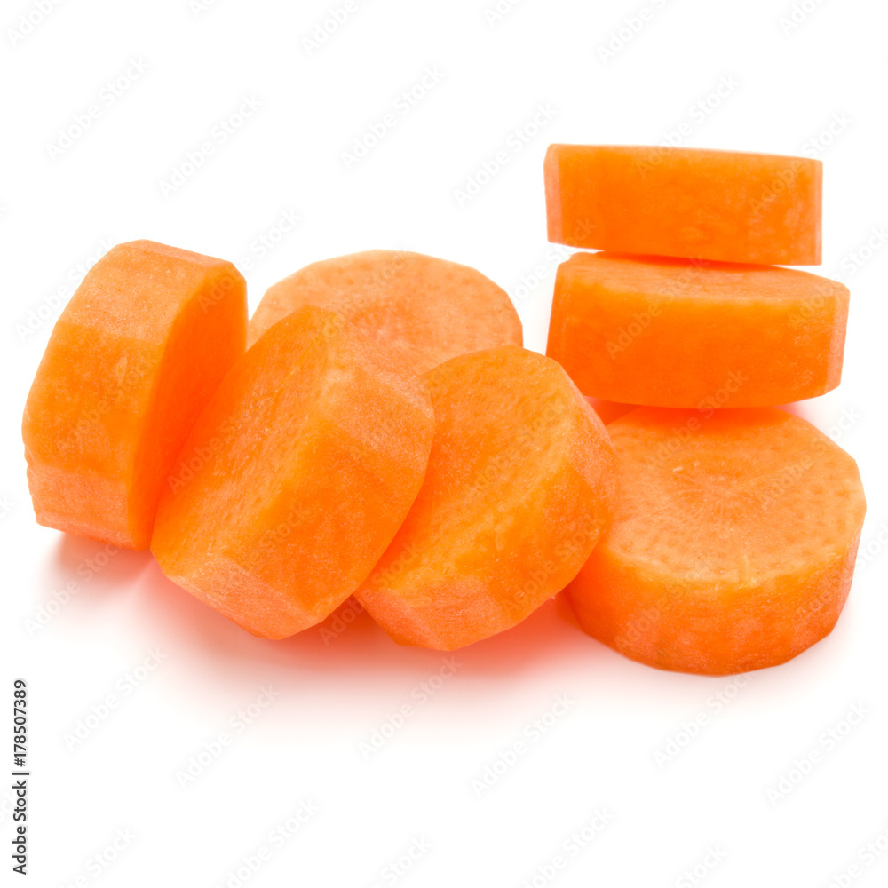 Chopped carrot slices isolated on white background cutout Chopped carrot slices isolated on white background cutout