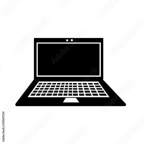 black notebook computer full keyboard button icon silhouette banner isolate on white background
