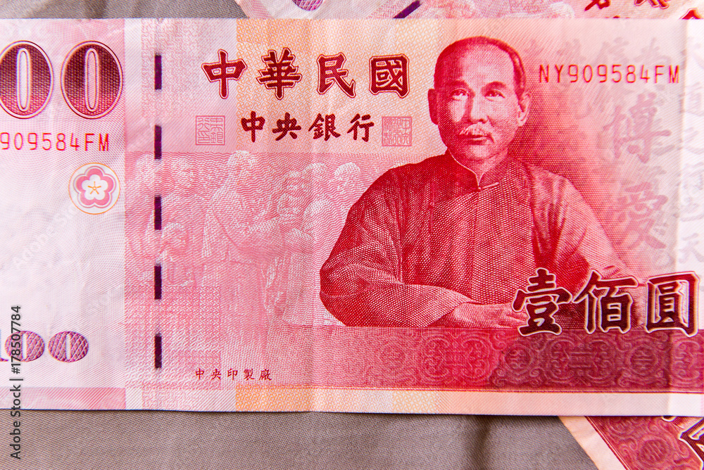 Taiwan 100 Dollar Bank Note New Taiwan Dollar Bill close Up Stock Photo 