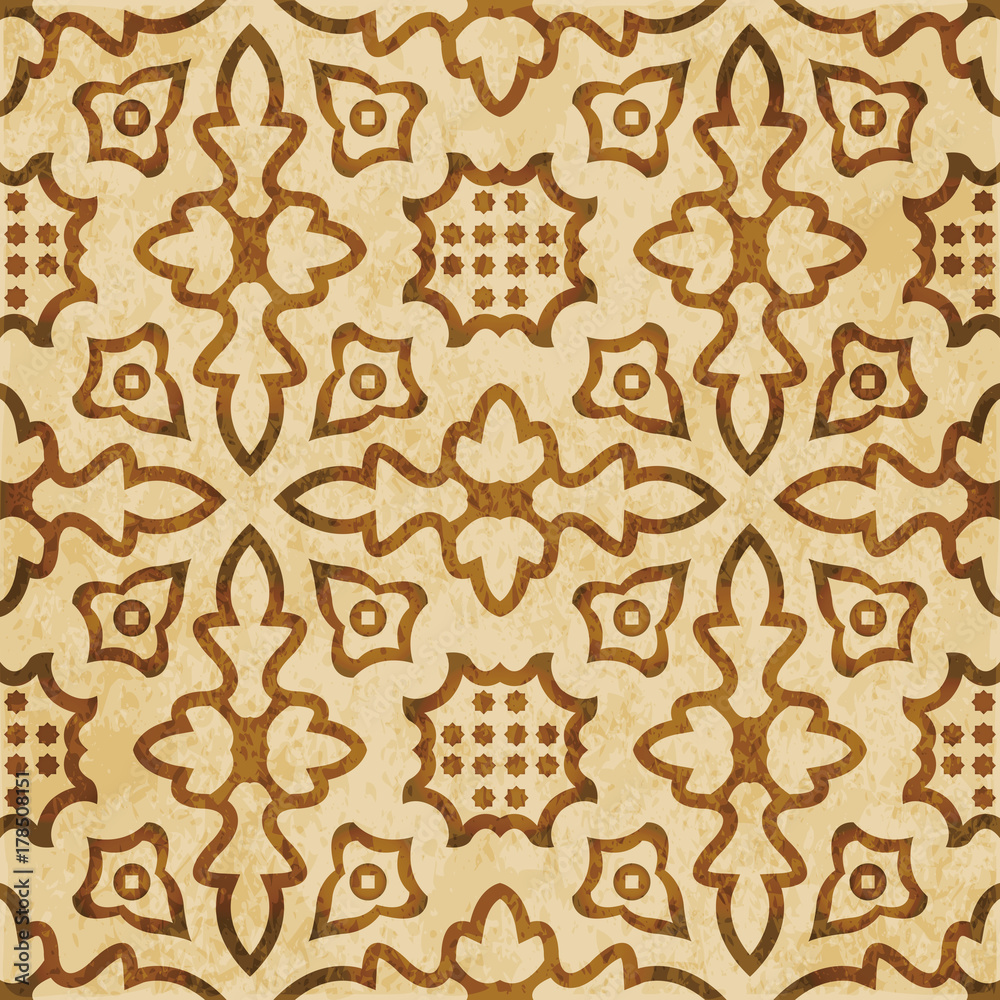 Retro brown watercolor texture grunge seamless background geometry kaleidoscope