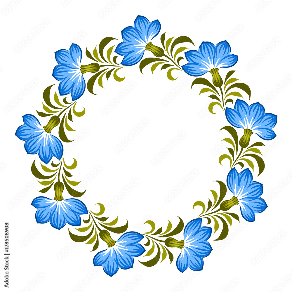 Floral background in ukrainian national style. Petrykivka painting. Vector Illustration