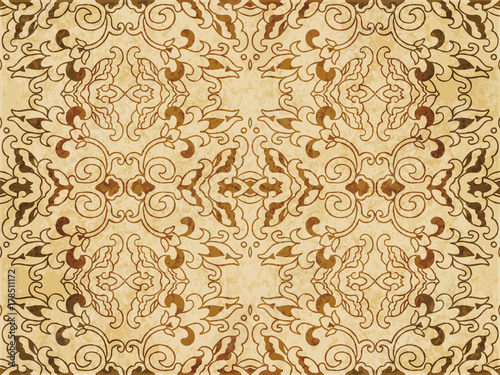 Retro brown watercolor texture grunge seamless background spiral curve cross kaleidoscope