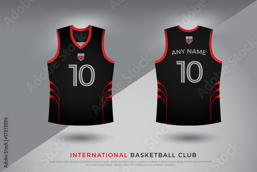 Download Basketball T Shirt Design Uniform Set Of Kit Basketball Volleyball Jersey Template Black And Red Color Front And Back View Shirt Mock Up Vector Illustration Stock Vector Adobe Stock