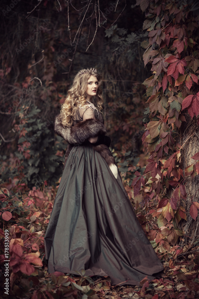 queen in furs in the autumn forest queen in furs in the autumn forest