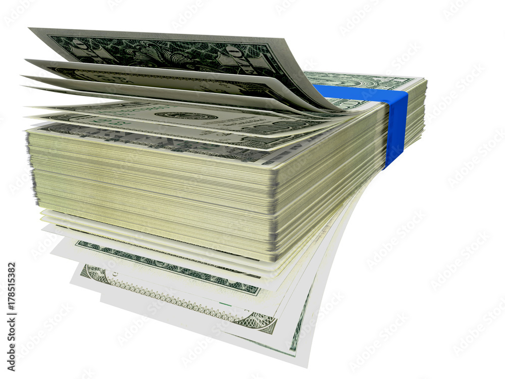 dollars front like fan pile - 3d rendering