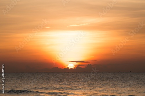 Sunset sunrise golden sky over the sea Thailand.