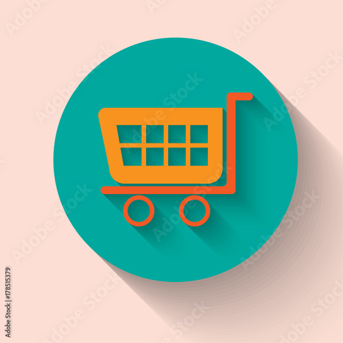 Shopping Cart Flat icon isolated, Vector Flat Design with long shadows