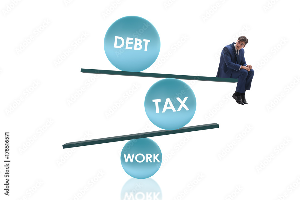 Businessman in debt and tax business concept Businessman in debt and tax business concept