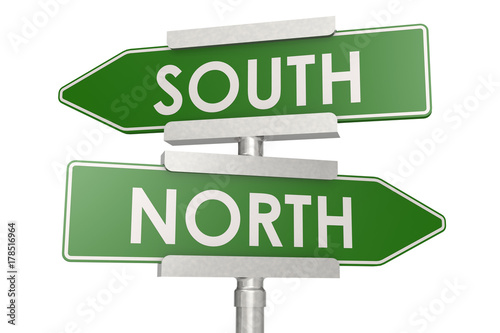 Norht and south green road sign
