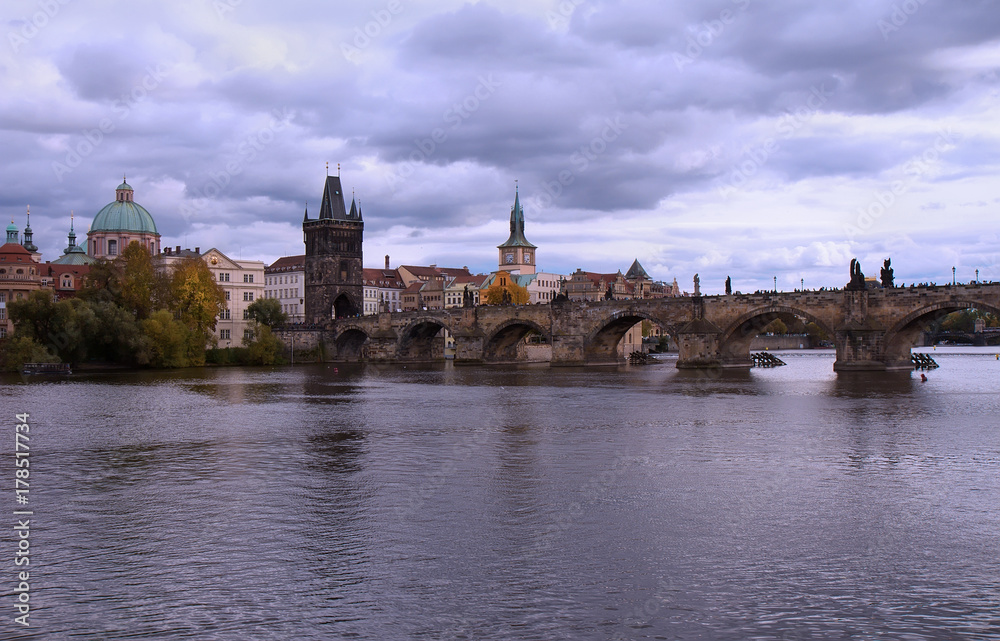 Prague. Vltava river and  Charles Bridge.
