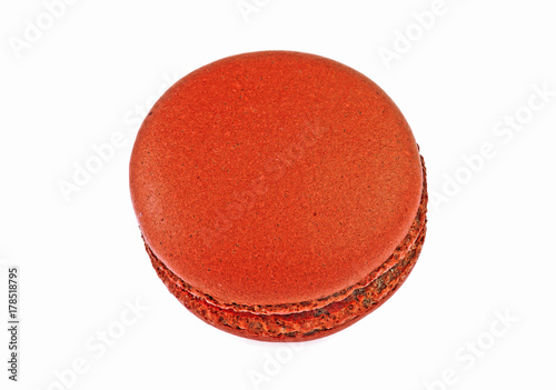 Closeup of red macaron isolated on white background