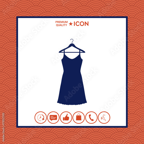 Sundress, Evening dress, combination or nightie on the wardrobe hanger , the silhouette. Menu item in the web design