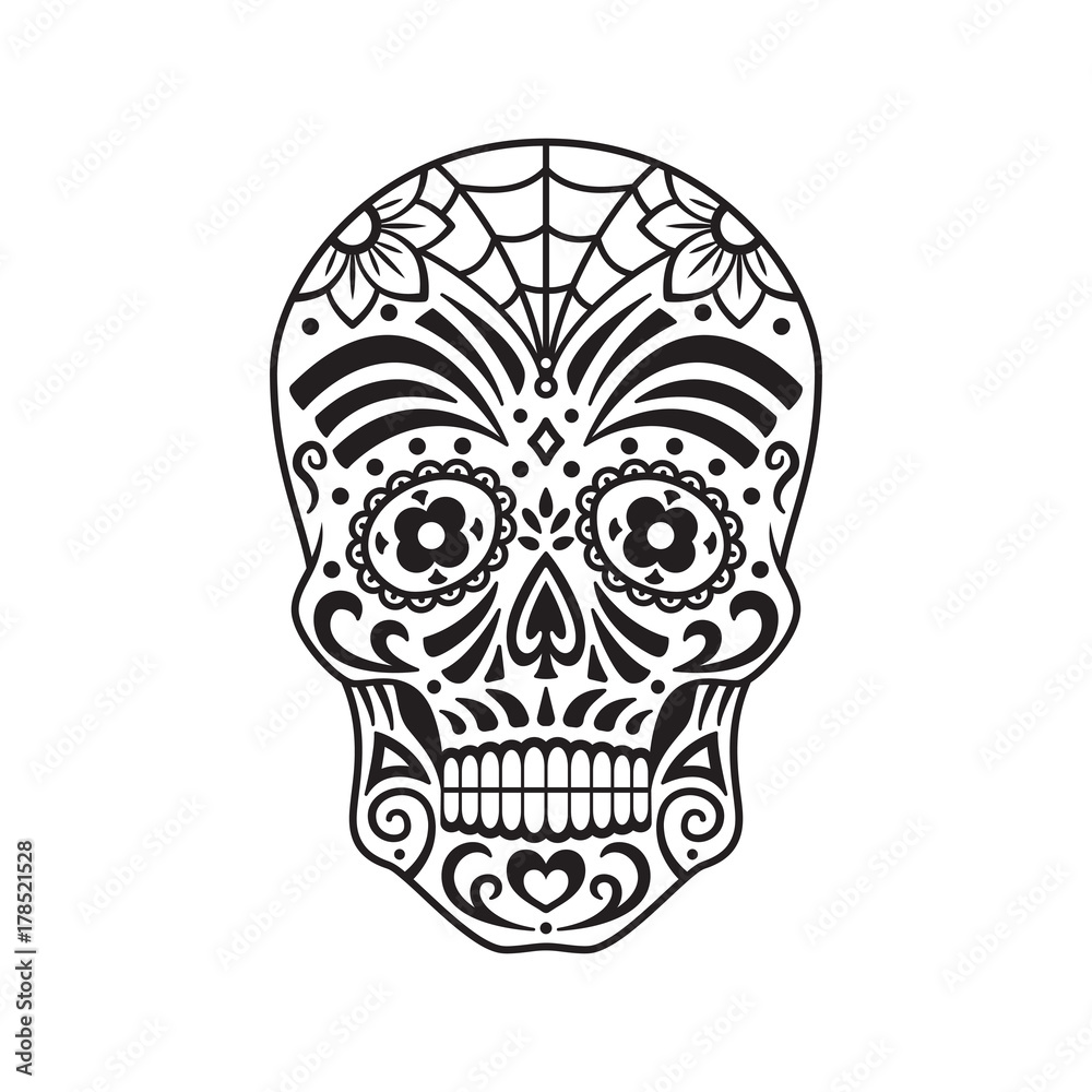 Obraz premium Sugar skull. Black tattoo. Mexican Day of the Dead. Vector illustration.