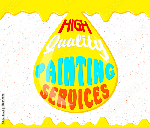 Painting Services Logo.  Paint colorful dripping. Drop of yellow paint. Stock vector. Flat design.